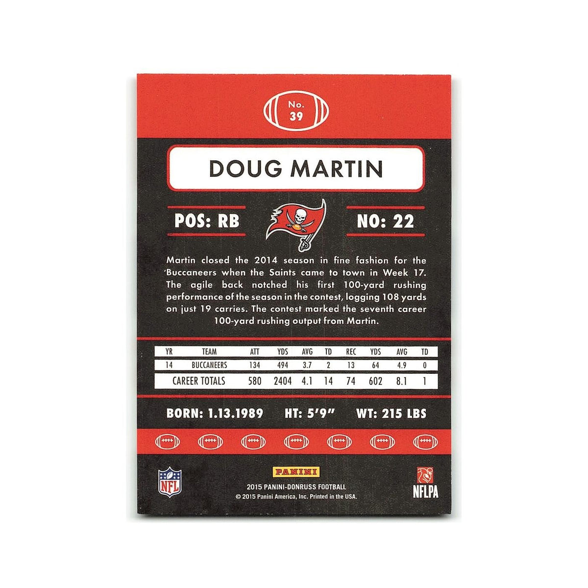 Doug Martin 2015 Donruss #39 Tampa Bay Buccaneers Football Card NM