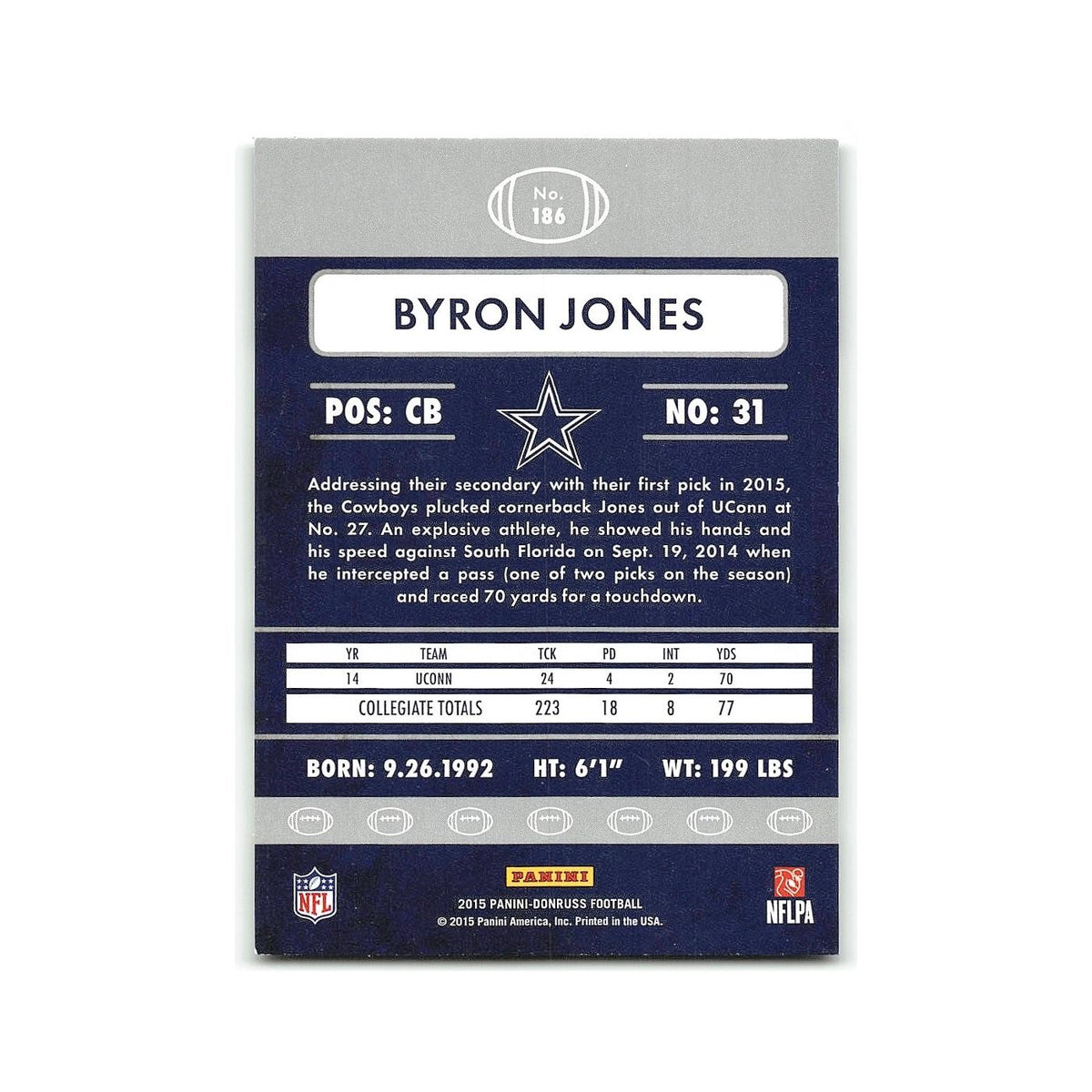 Byron Jones Rookie 2015 Donruss #186 Dallas Cowboys Football Card NM