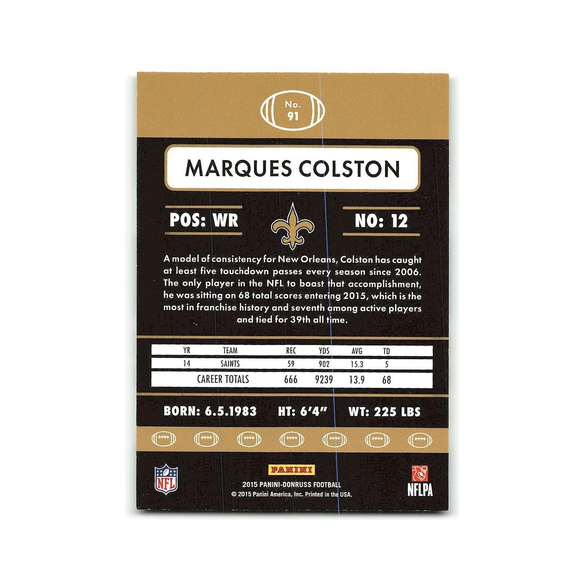 Marques Colston 2015 Donruss #91 New Orleans Saints Football Card NM