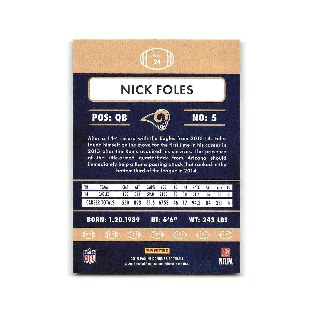 Nick Foles 2015 Donruss #24 St. Louis Rams Football Card NM