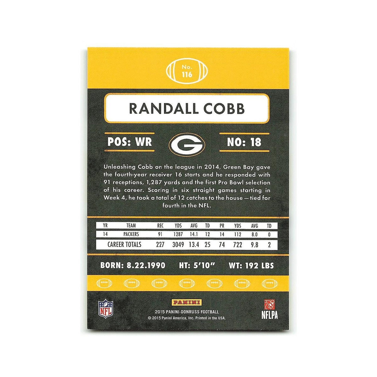 Randall Cobb 2015 Donruss #116 Green Bay Packers Football Card NM