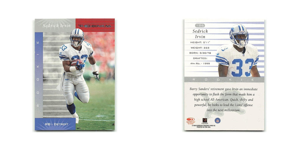 Sedrick Irvin Rookie 1999 Donruss #186 Detroit Lions Football Card NM