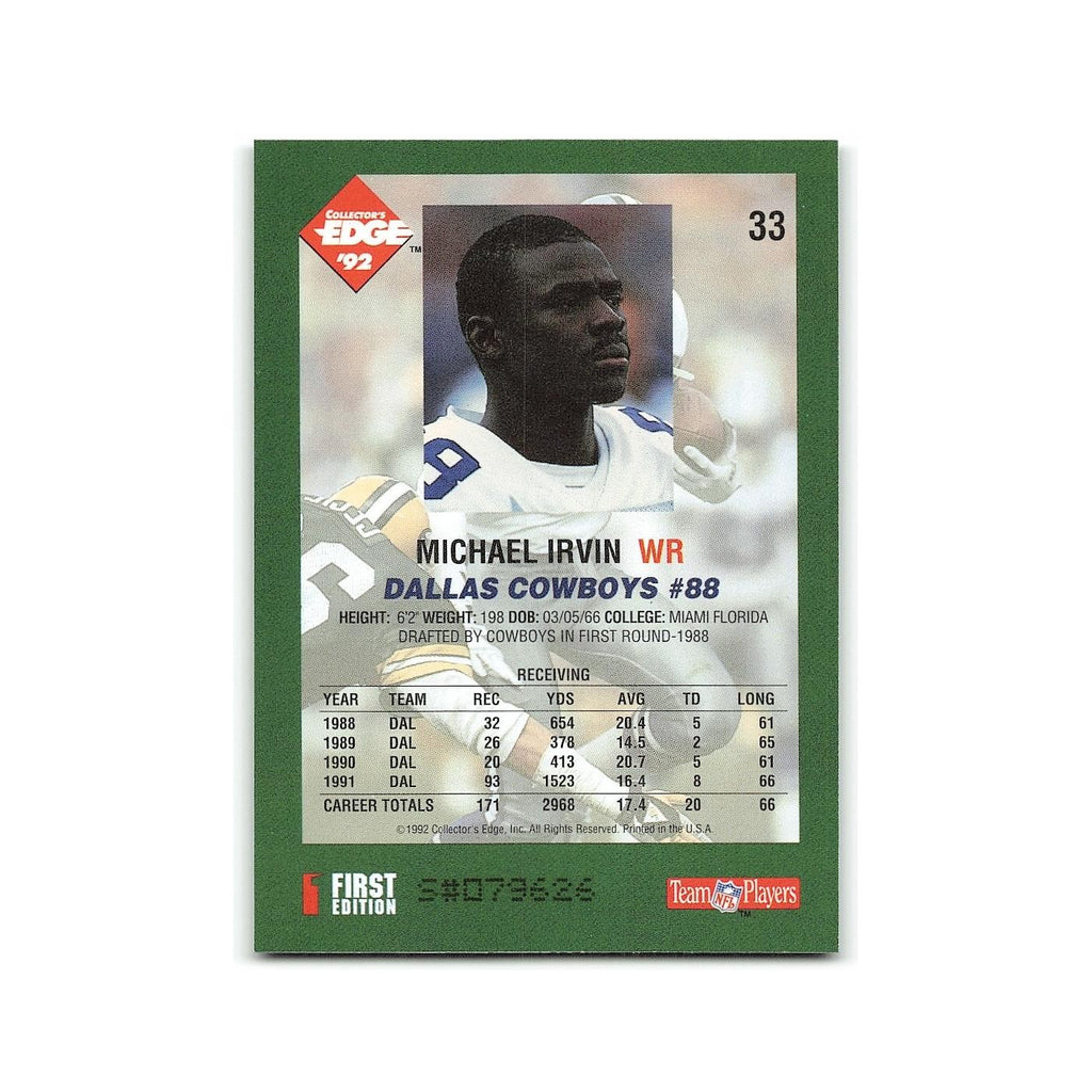 Michael Irvin 1992 Collector's Edge #33 Dallas Cowboys Football Card NM