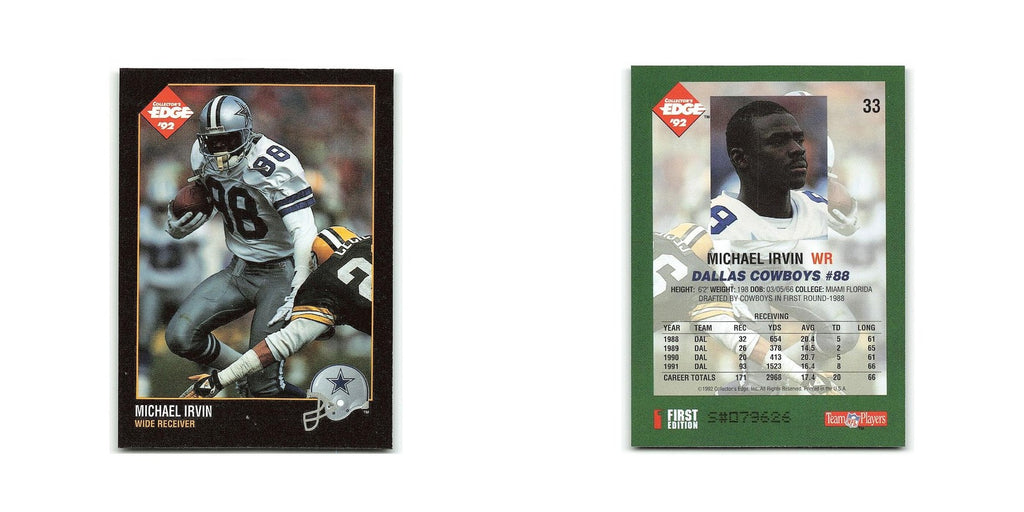 Michael Irvin 1992 Collector's Edge #33 Dallas Cowboys Football Card NM