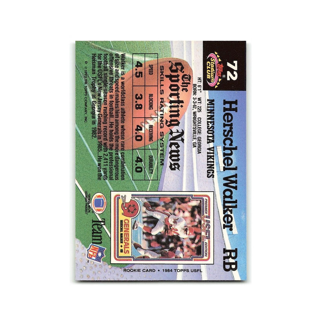 Herschel Walker 1992 Stadium Club #72 Minnesota Vikings Football Card NM