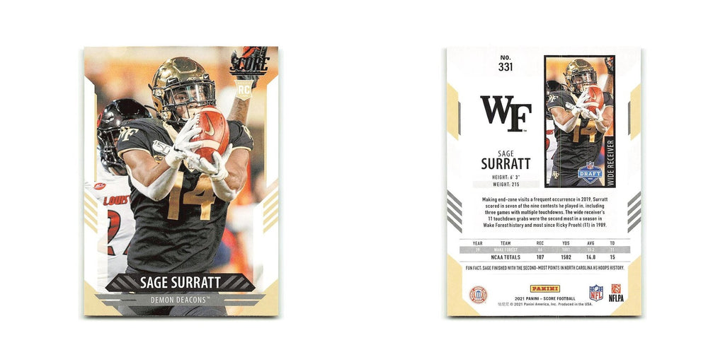 Sage Surratt Rookie 2021 Score #331 Wake Forest Demon Deacons Football Card NM