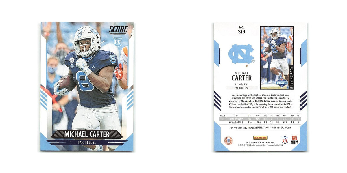 Michael Carter Rookie 2021 Score #316 North Carolina Tar Heels Football Card NM