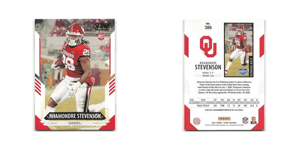 Rhamondre Stevenson Rookie 2021 Score #386 Oklahoma Sooners Football Card NM