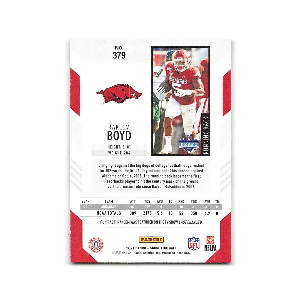 Rakeem Boyd Rookie 2021 Score #379 Arkansas Razorbacks Football Card NM