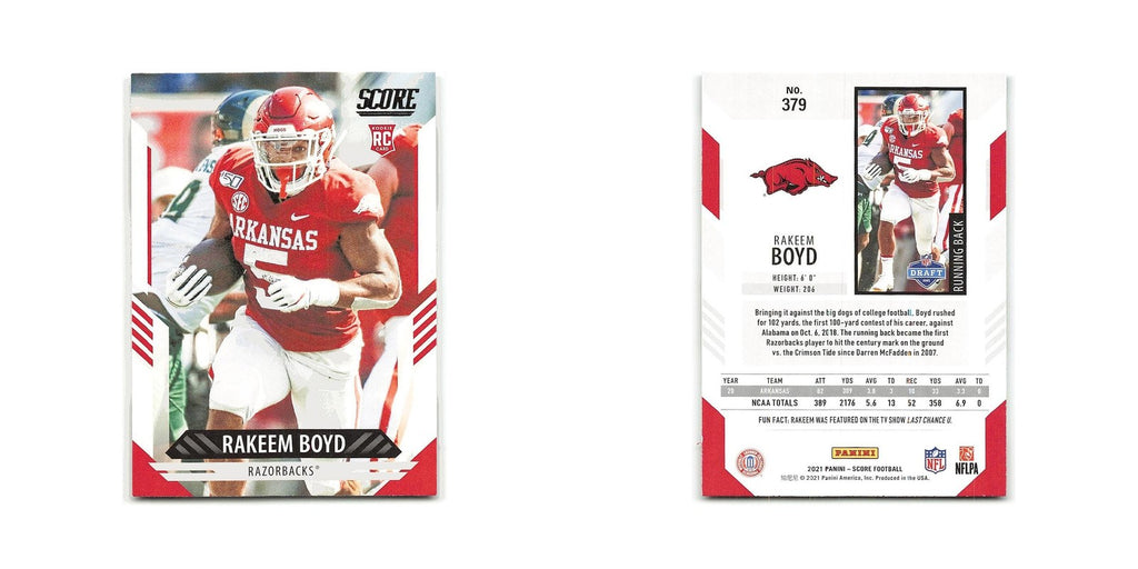 Rakeem Boyd Rookie 2021 Score #379 Arkansas Razorbacks Football Card NM