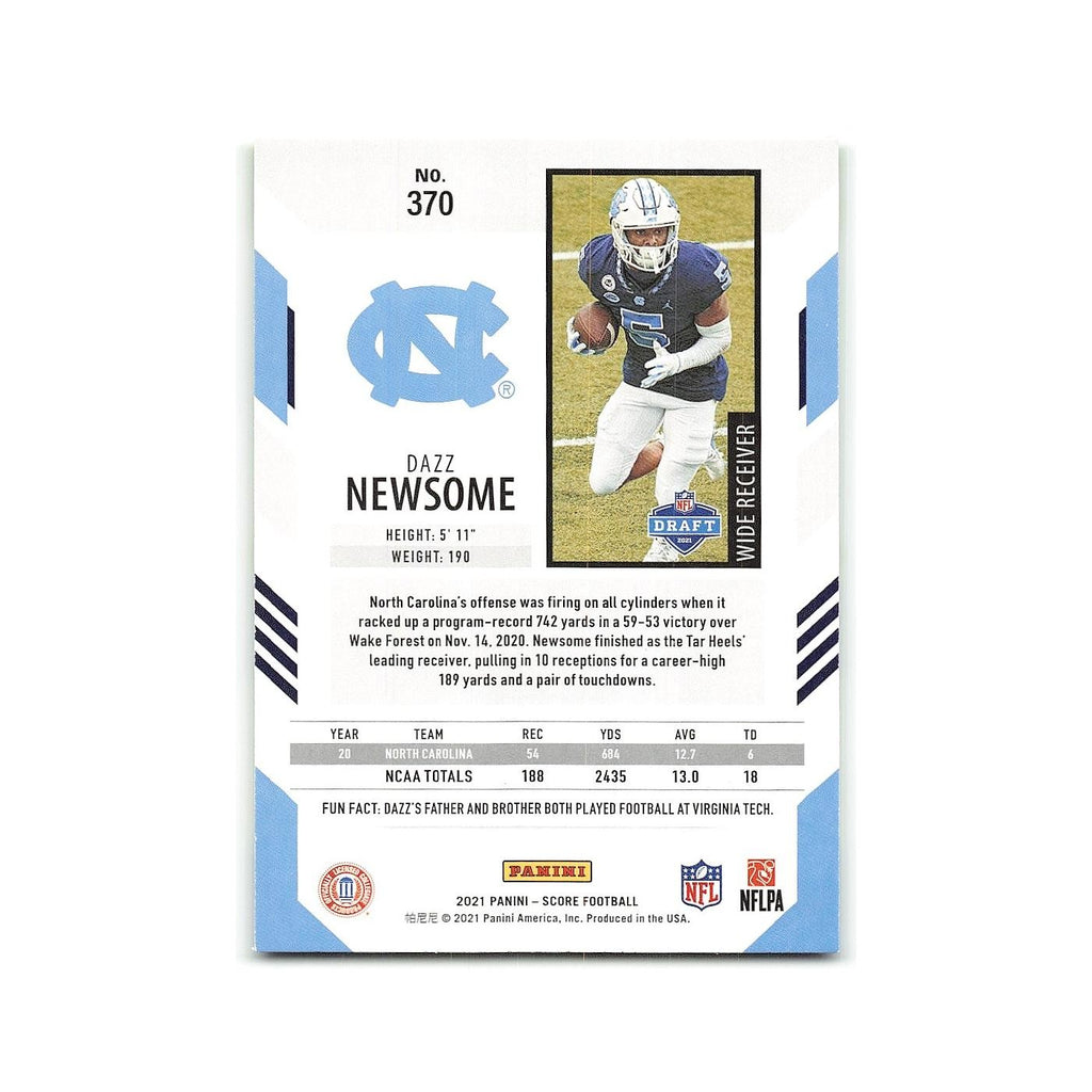 Dazz Newsome Rookie 2021 Score #370 North Carolina Tar Heels Football Card NM