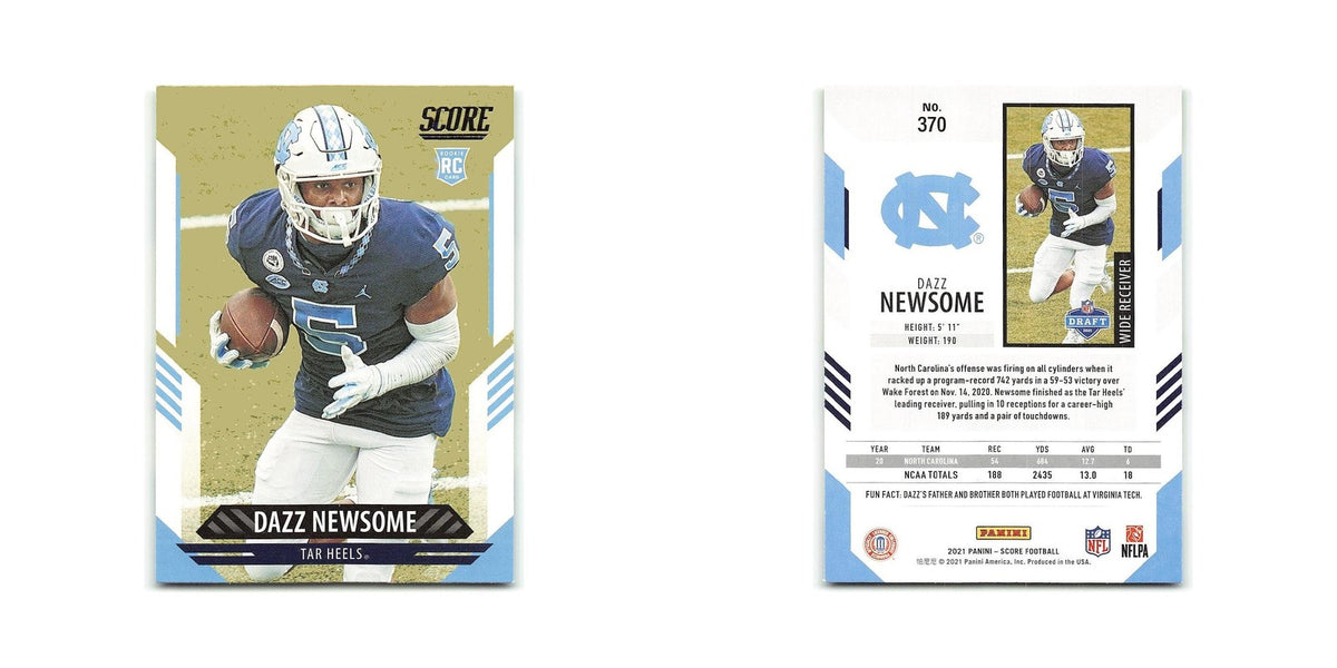 Dazz Newsome Rookie 2021 Score #370 North Carolina Tar Heels Football Card NM