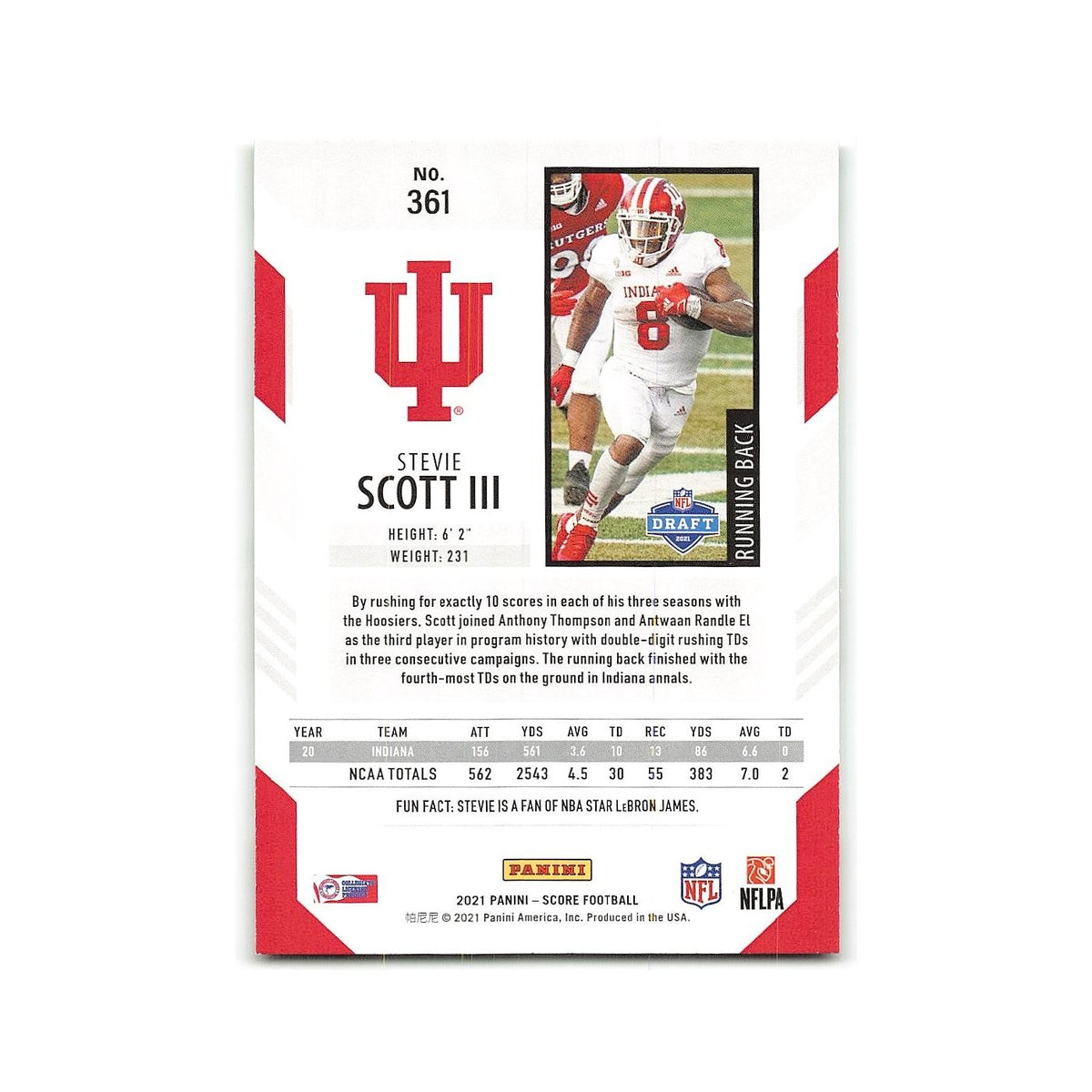 Stevie Scott III Rookie 2021 Score #361 Indiana Hoosiers Football Card NM