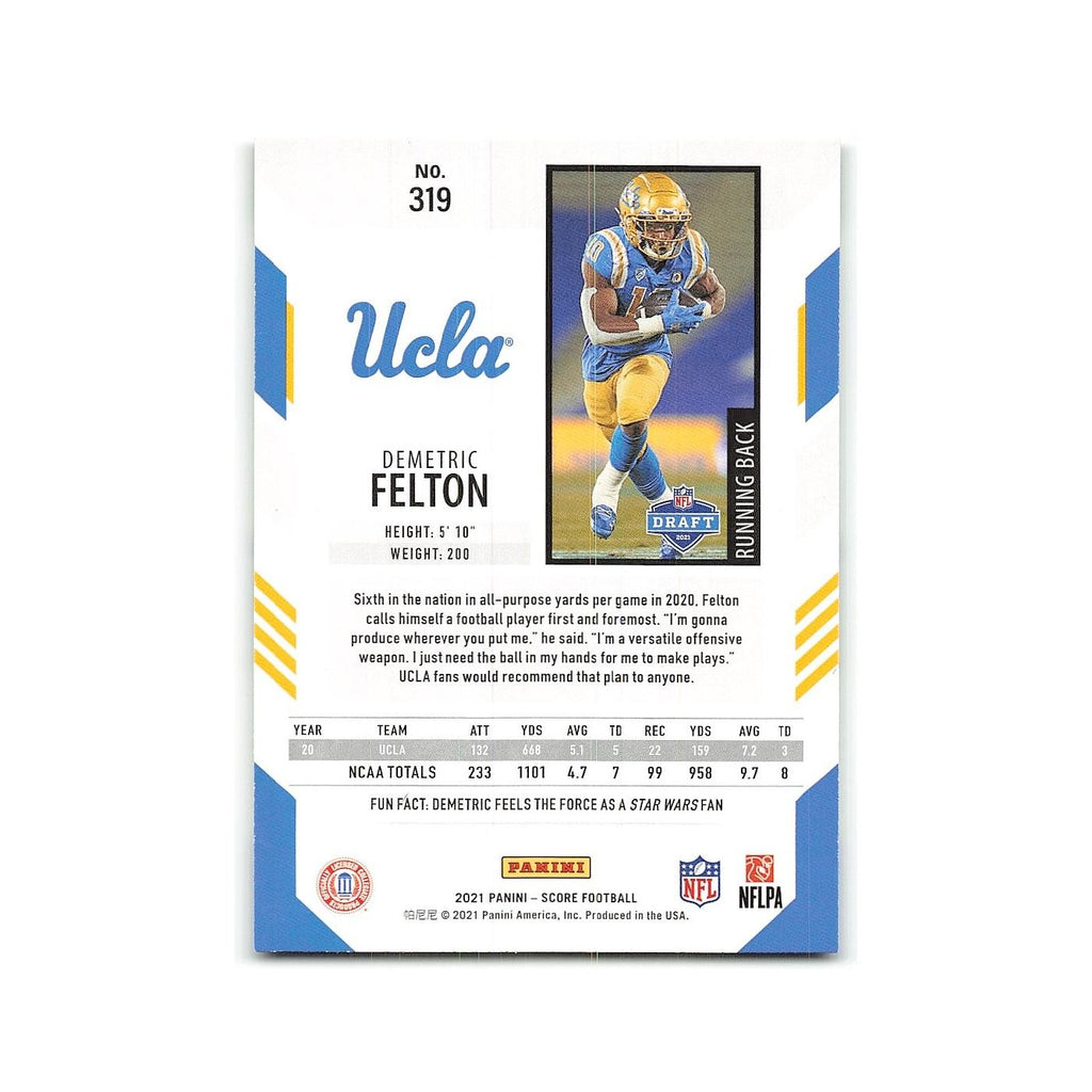 Demetric Felton Rookie 2021 Score #319 UCLA Bruins Football Card NM