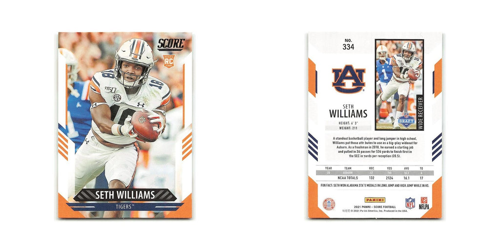 Seth Williams Rookie 2021 Score #334 Auburn Tigers Football Card NM