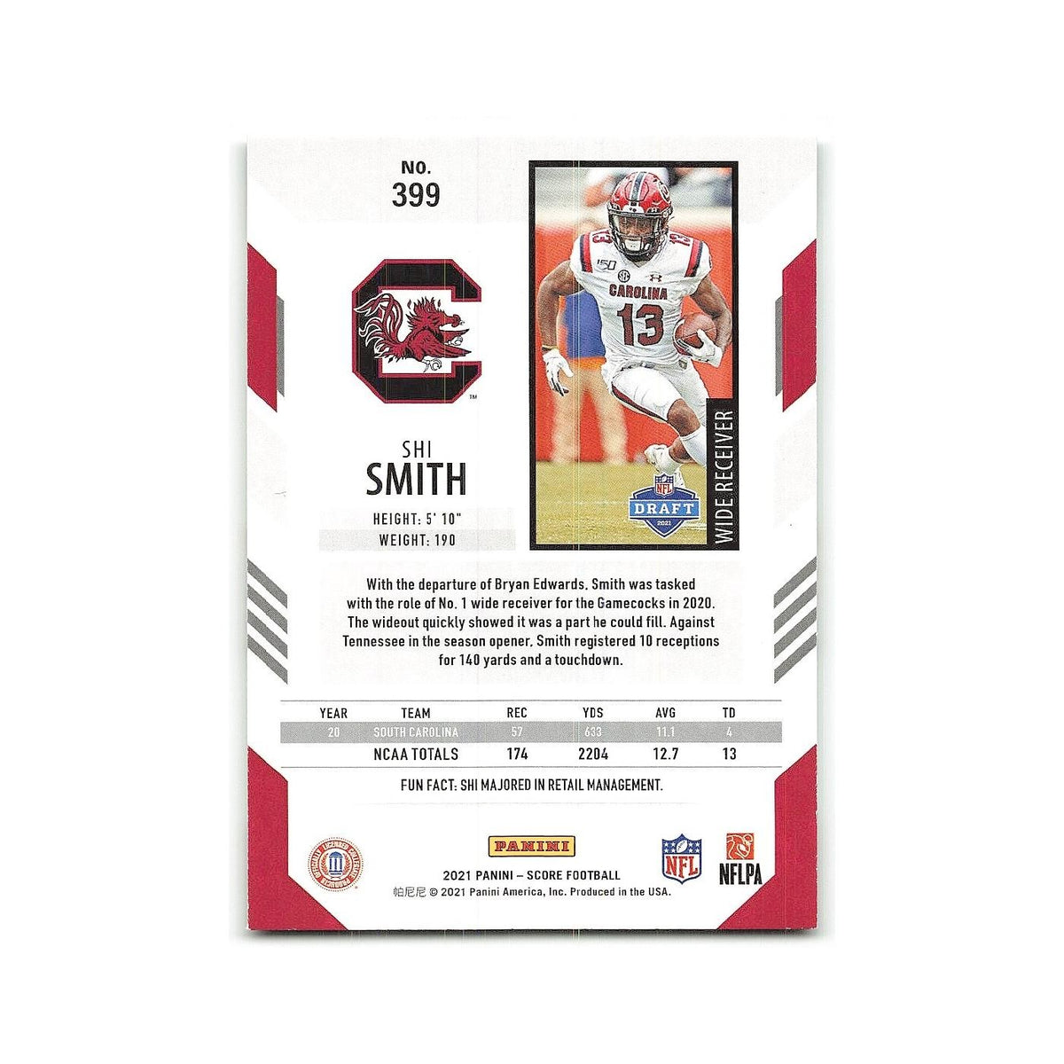 Shi Smith Rookie 2021 Score #399 South Carolina Gamecocks Football Card NM