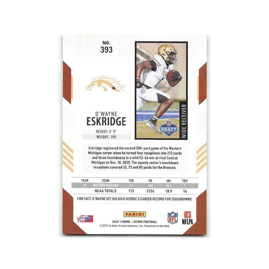 D'Wayne Eskridge Rookie 2021 Score #393 Western Michigan Broncos NM