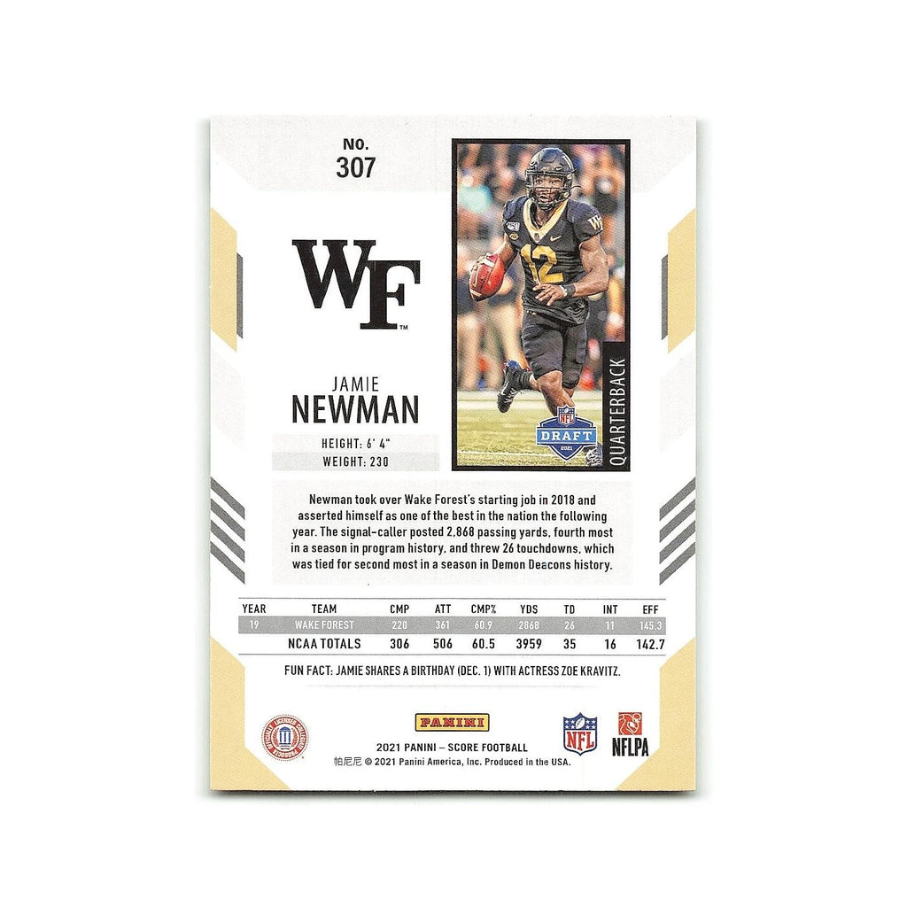 Jamie Newman Rookie 2021 Score #307 Wake Forest Demon Deacons Football Card NM