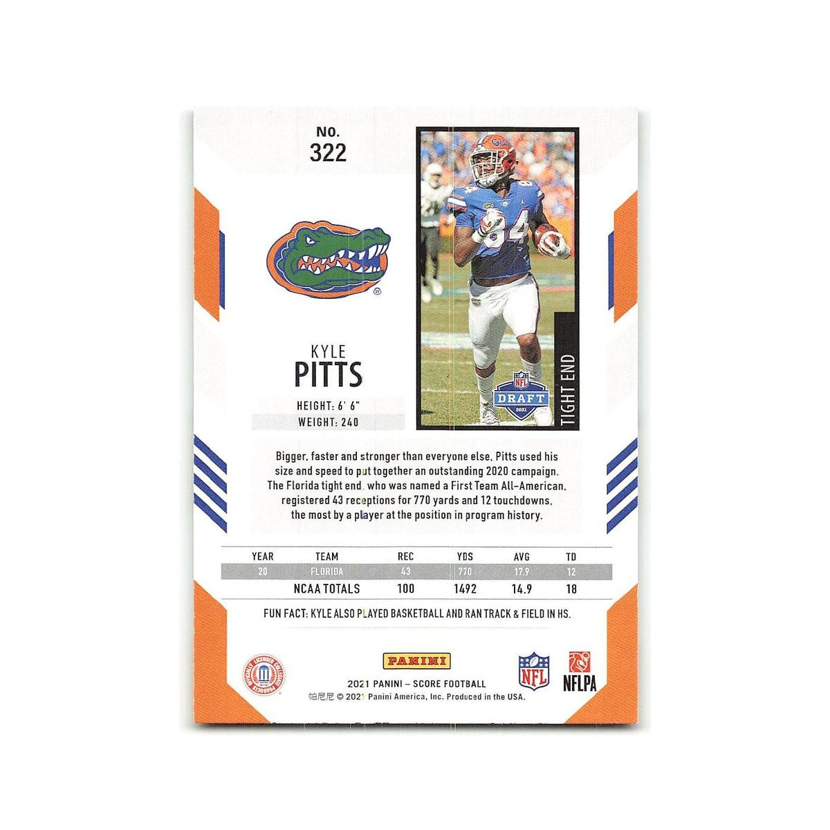 Kyle Pitts Rookie 2021 Score #322 Florida Gators Football Card NM