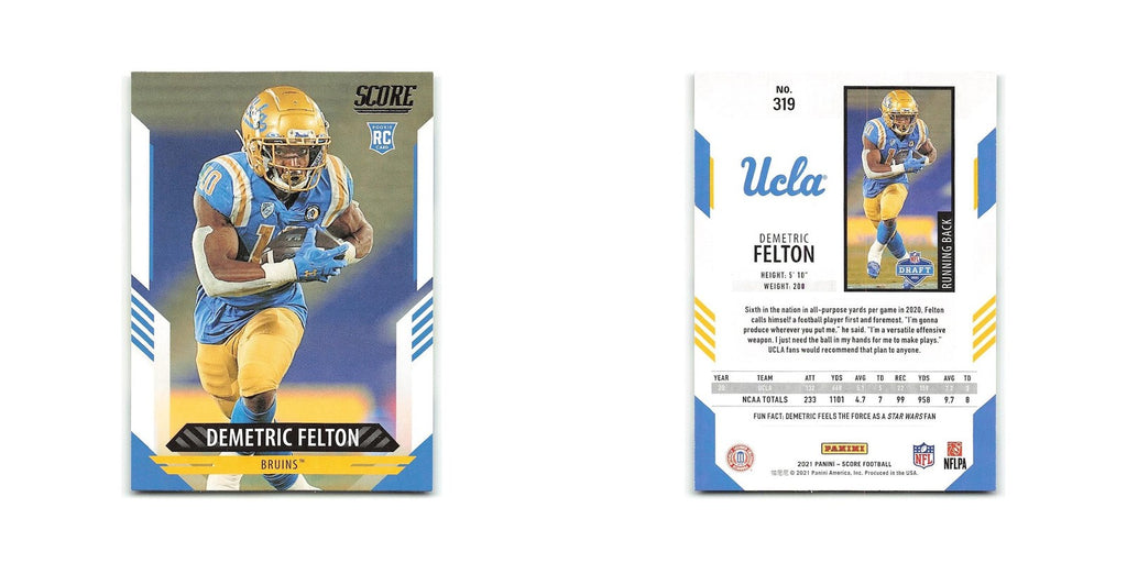 Demetric Felton Rookie 2021 Score #319 UCLA Bruins Football Card NM
