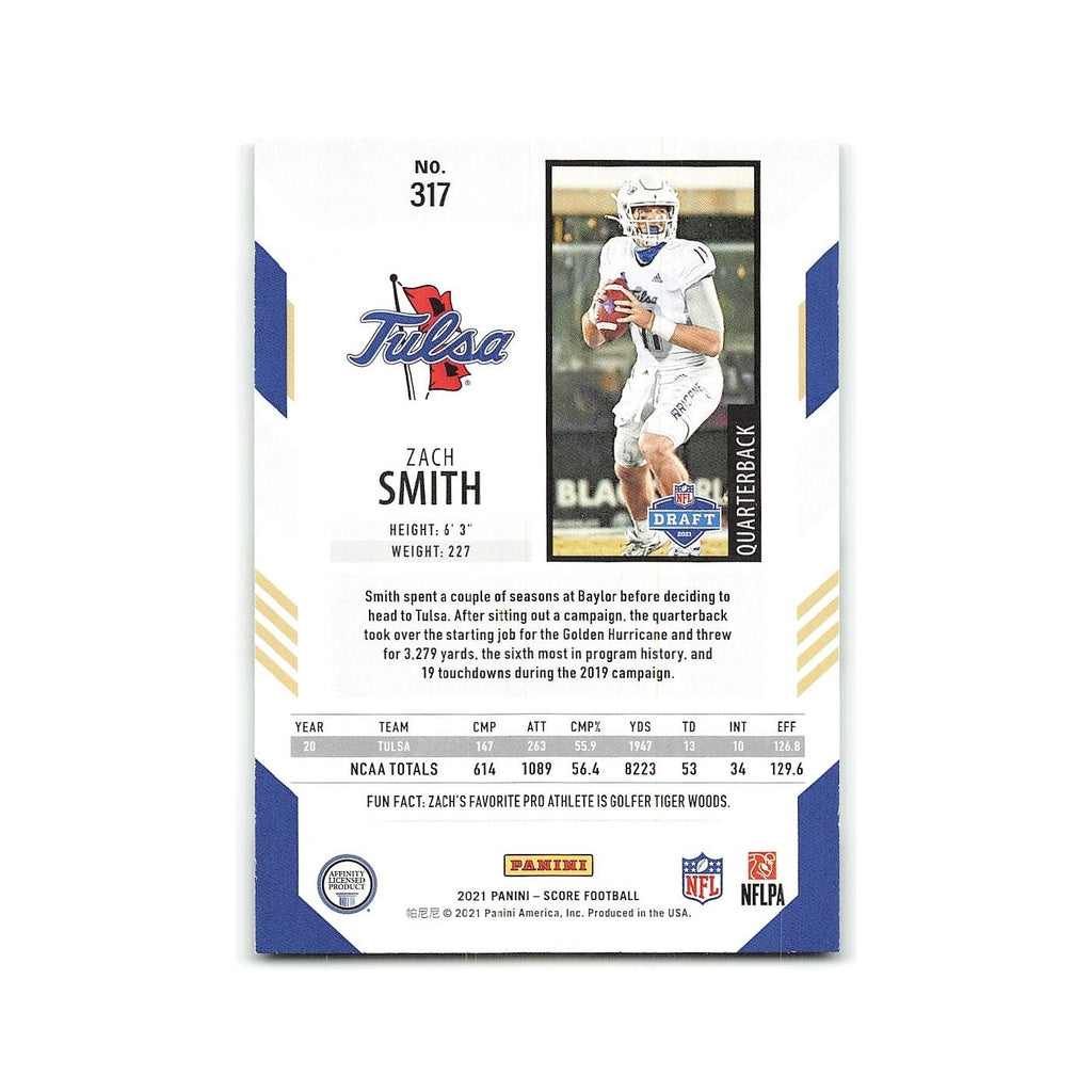 Zach Smith Rookie 2021 Score #317 Tulsa Golden Hurricane Football Card NM