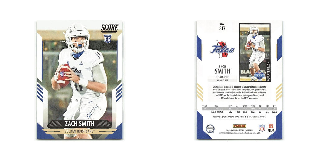 Zach Smith Rookie 2021 Score #317 Tulsa Golden Hurricane Football Card NM