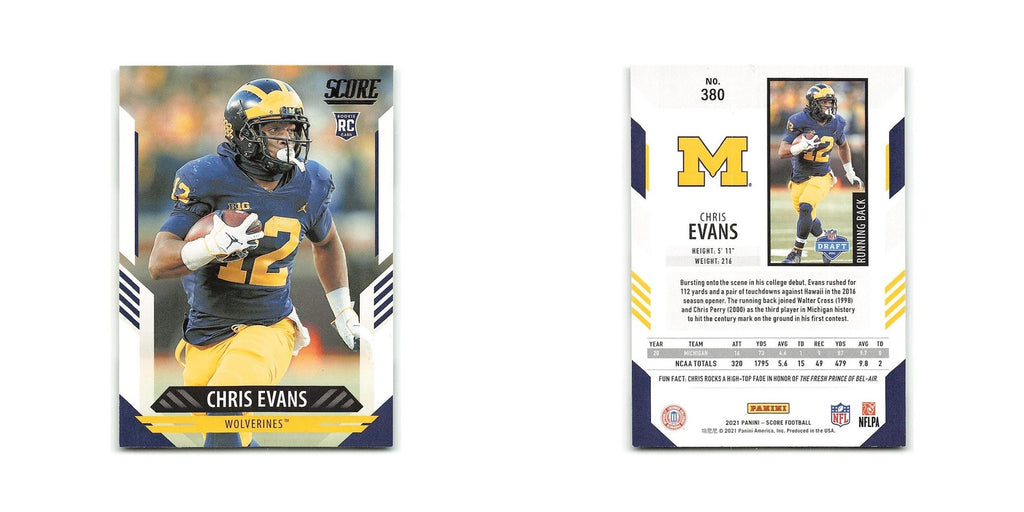Chris Evans Rookie 2021 Score #380 Michigan Wolverines Football Card NM