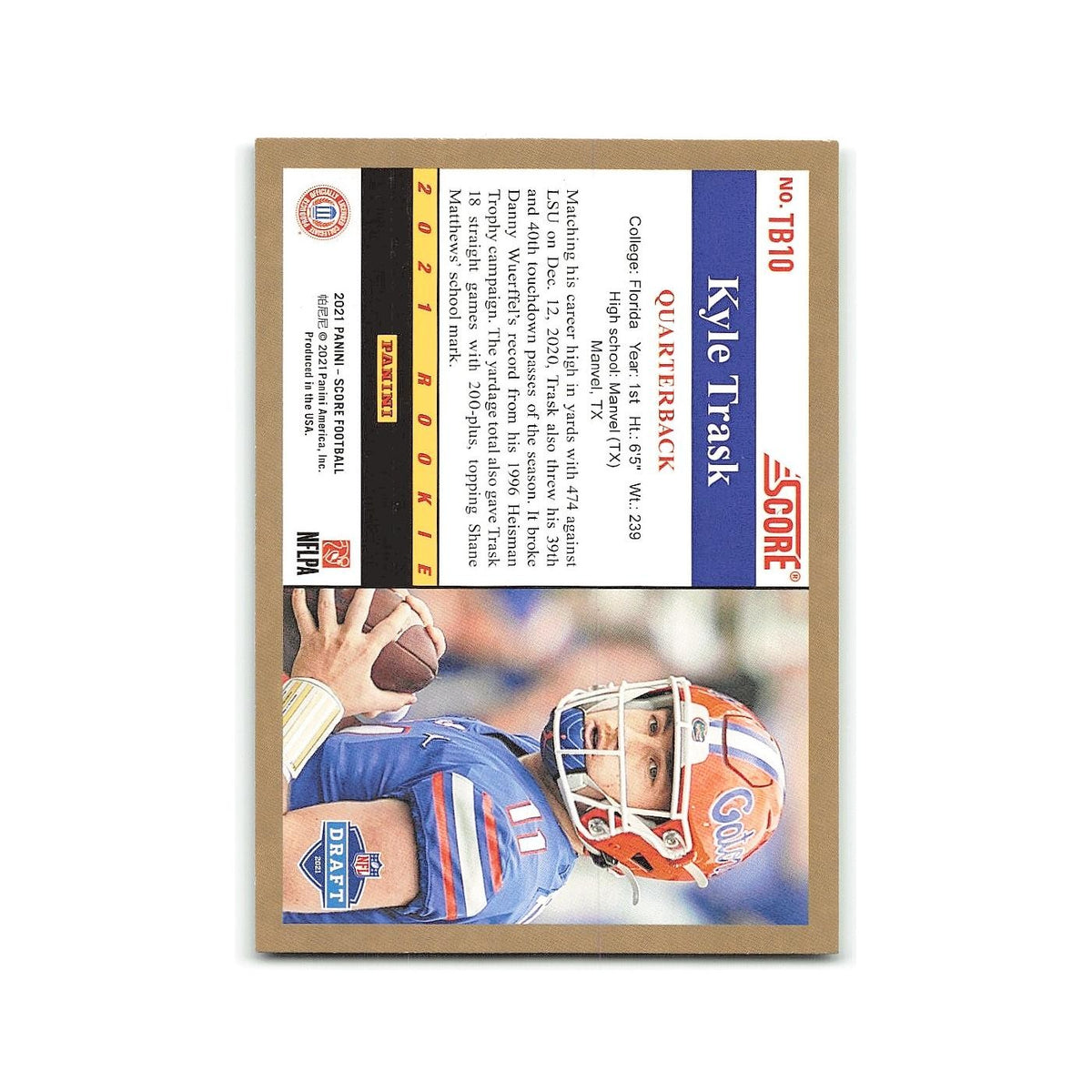 Kyle Trask Rookie 2021 Score 1991 Throwback #TB10 Florida Gators NM