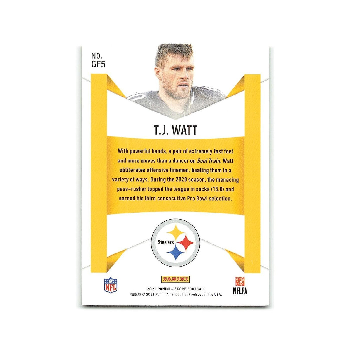 T.J. Watt 2021 Score Game Face Gold #GF5 Pittsburgh Steelers Football Card NM