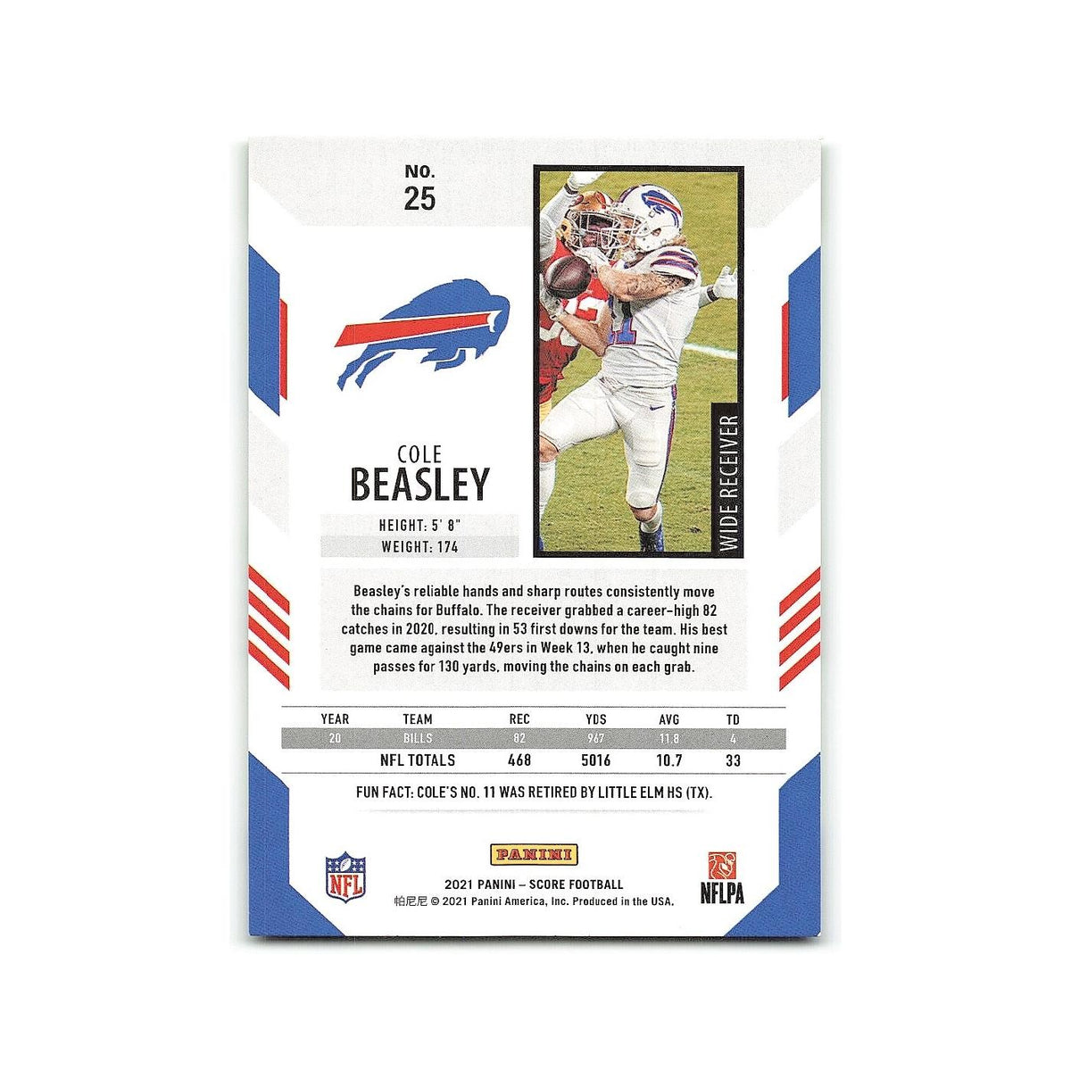 Cole Beasley 2021 Score #25 Buffalo Bills Football Card NM