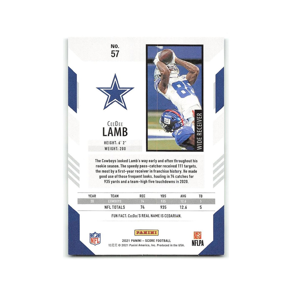 CeeDee Lamb 2021 Score #57 Dallas Cowboys Football Card NM