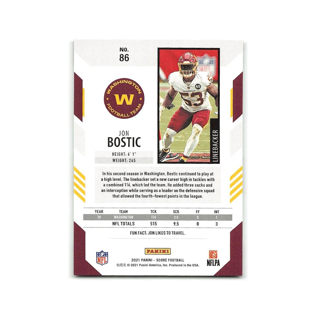 Jon Bostic 2021 Score #86 Washington Football Team Football Card NM