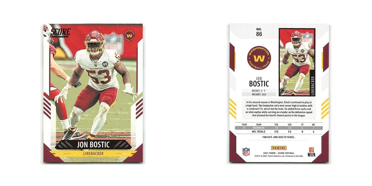 Jon Bostic 2021 Score #86 Washington Football Team Football Card NM