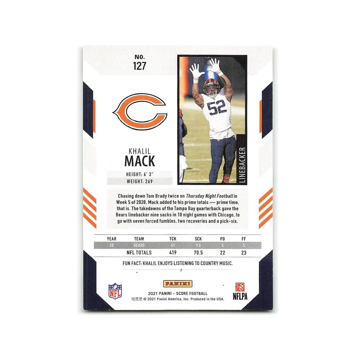 Khalil Mack 2021 Score #127 Chicago Bears Football Card NM