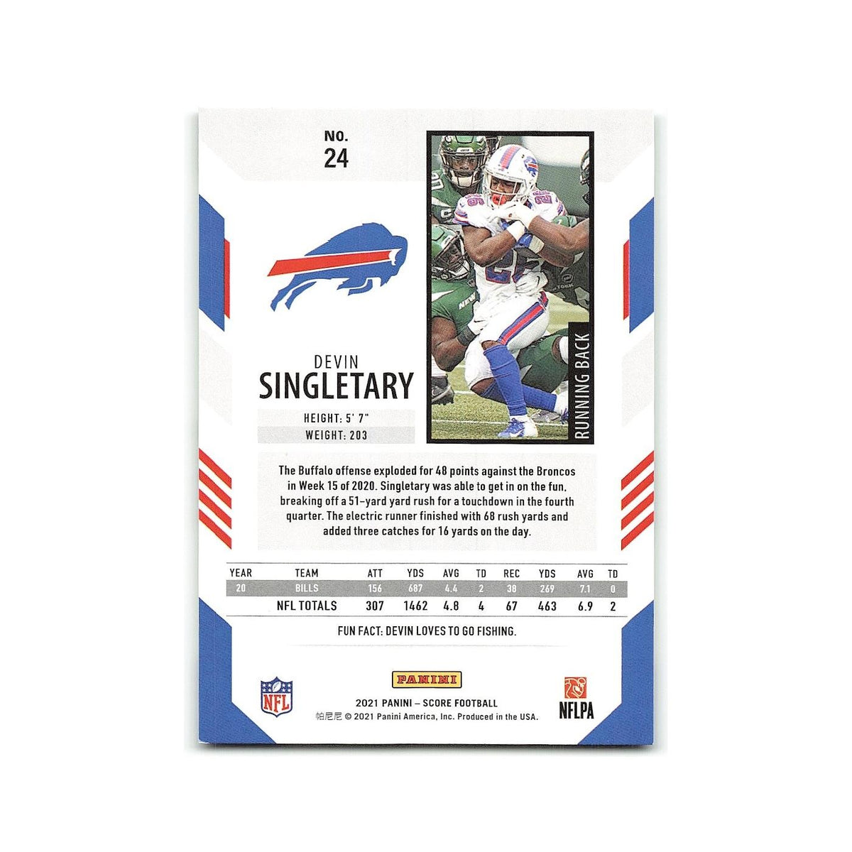 Devin Singletary 2021 Score #24 Buffalo Bills Football Card NM