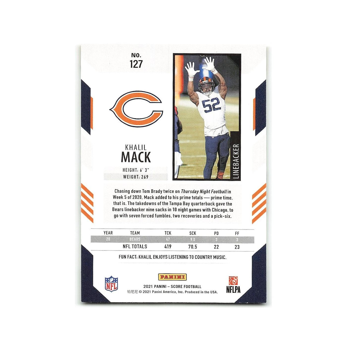 Khalil Mack 2021 Score #127 Chicago Bears Football Card NM