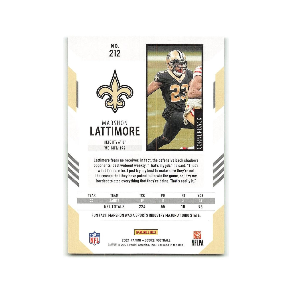 Marshon Lattimore 2021 Score #212 New Orleans Saints Football Card NM
