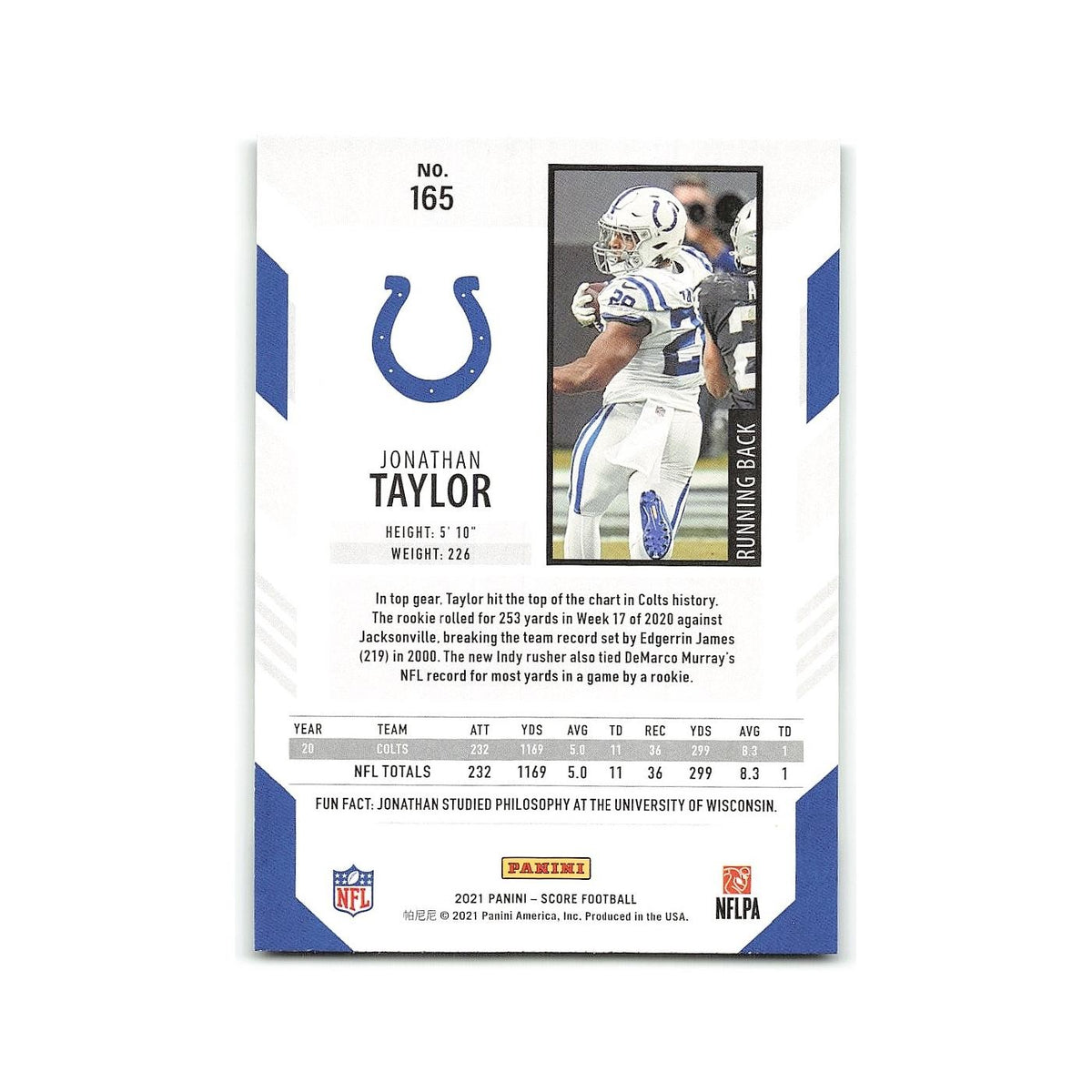 Jonathan Taylor 2021 Score #165 Indianapolis Colts Football Card NM