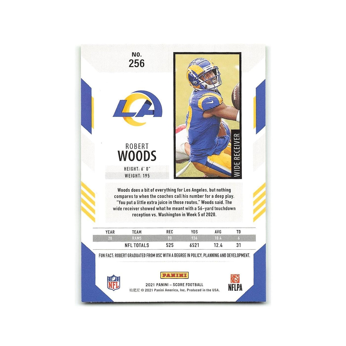 Robert Woods 2021 Score #256 Los Angeles Rams Football Card NM