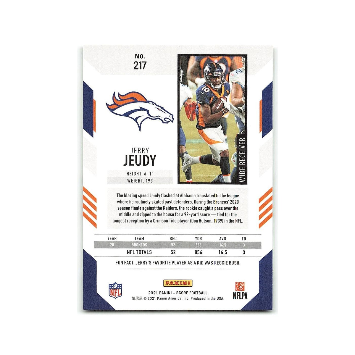 Jerry Jeudy 2021 Score #217 Denver Broncos Football Card NM