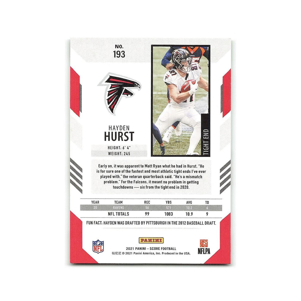 Hayden Hurst 2021 Score #193 Atlanta Falcons Football Card NM