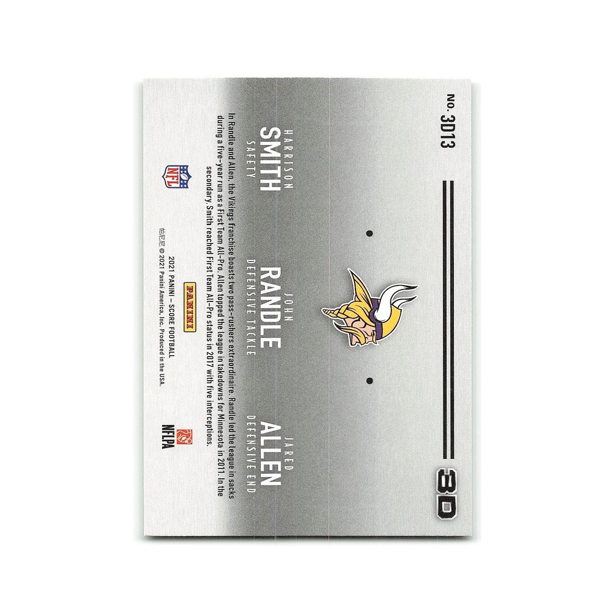 Harrison Smith John Randle Jared Allen 2021 Score 3D #3D13 Minnesota Vikings NM