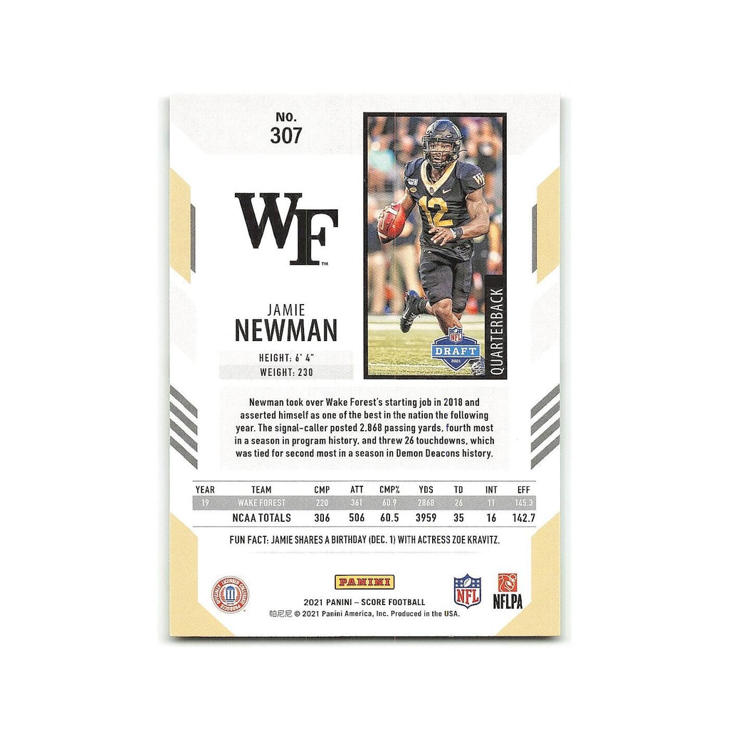 Jamie Newman Rookie 2021 Score #307 Wake Forest Demon Deacons Football Card NM