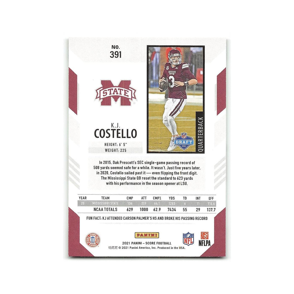K.J. Costello Rookie 2021 Score #391 Mississippi State Bulldogs Football Card NM