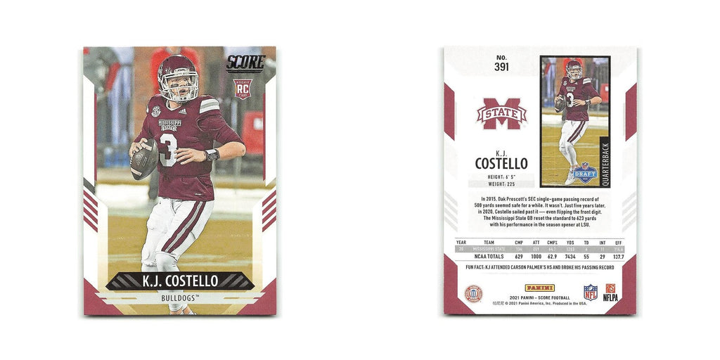K.J. Costello Rookie 2021 Score #391 Mississippi State Bulldogs Football Card NM