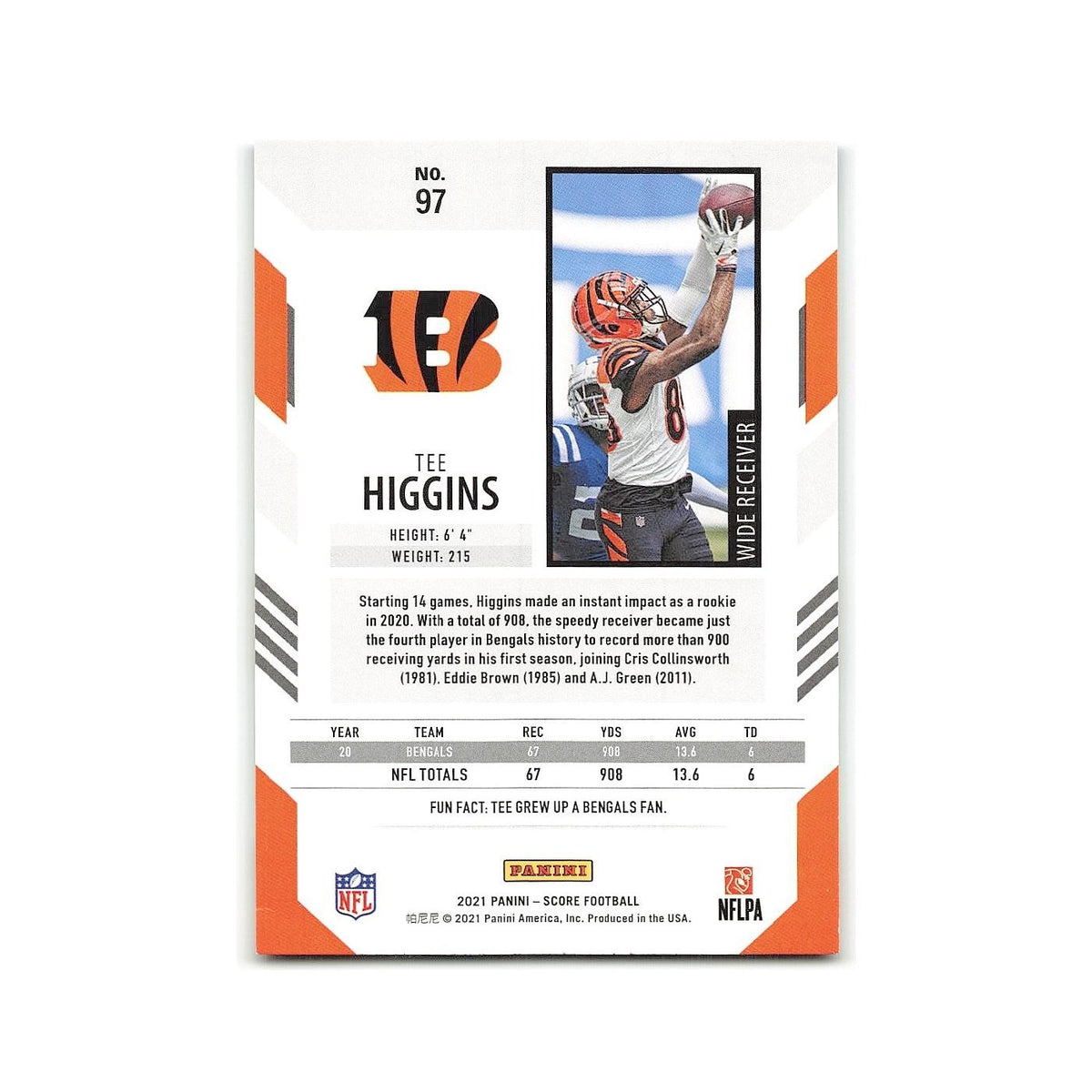 Tee Higgins 2021 Score #97 Cincinnati Bengals Football Card NM