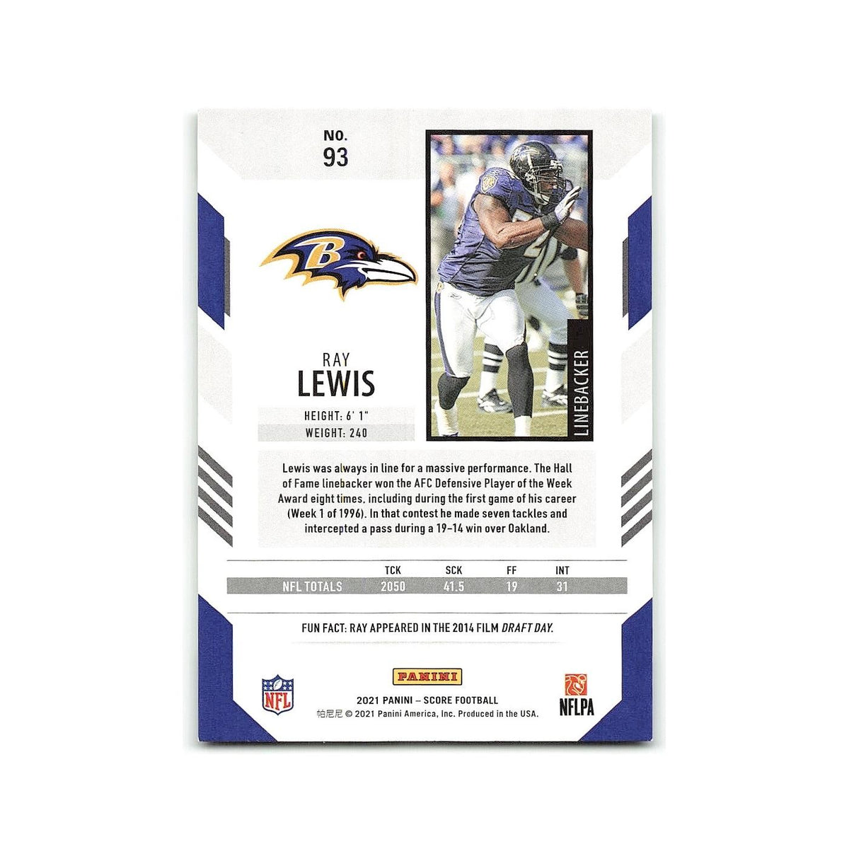 Ray Lewis 2021 Score #93 Baltimore Ravens Football Card NM