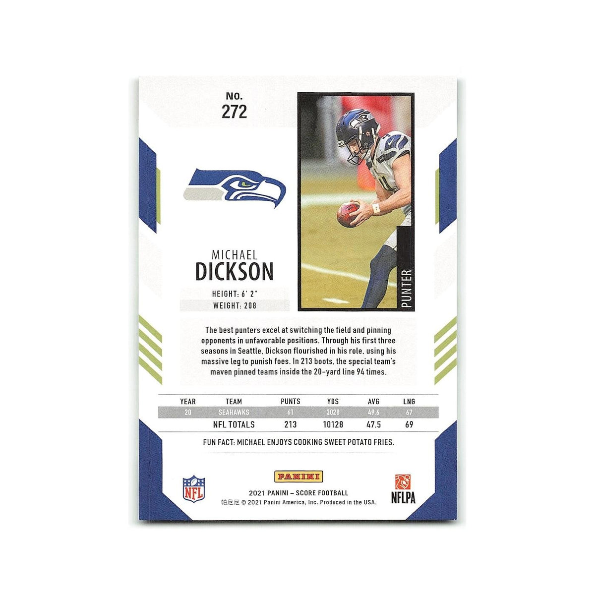 Michael Dickson 2021 Score #272 Seattle Seahawks Football Card NM