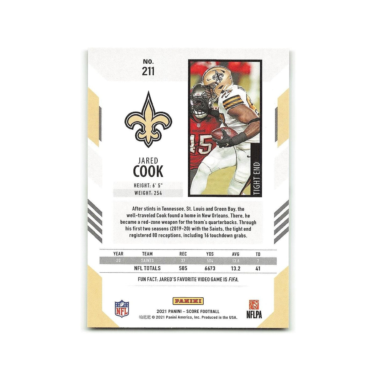 Jared Cook 2021 Score #211 New Orleans Saints Football Card NM