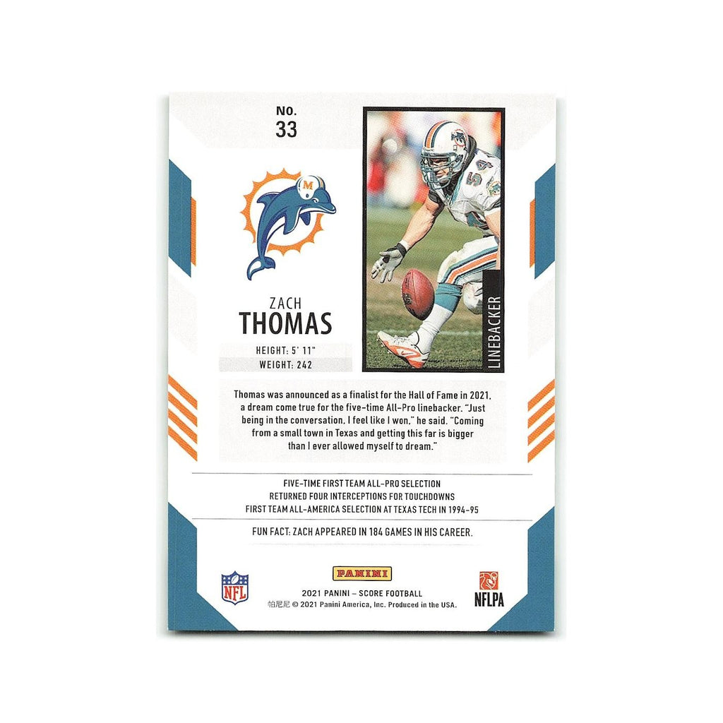Zach Thomas 2021 Score #33 Miami Dolphins Football Card NM